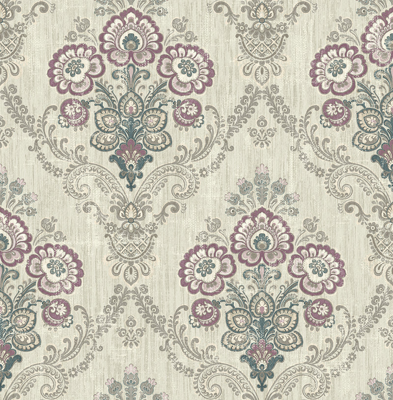 media image for sample framed imperial bouquet wallpaper in royal purple from the caspia collection by wallquest 1 258