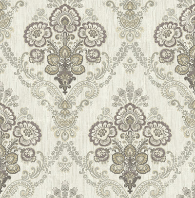 product image of Framed Imperial Bouquet Wallpaper in Silver from the Caspia Collection by Wallquest 520