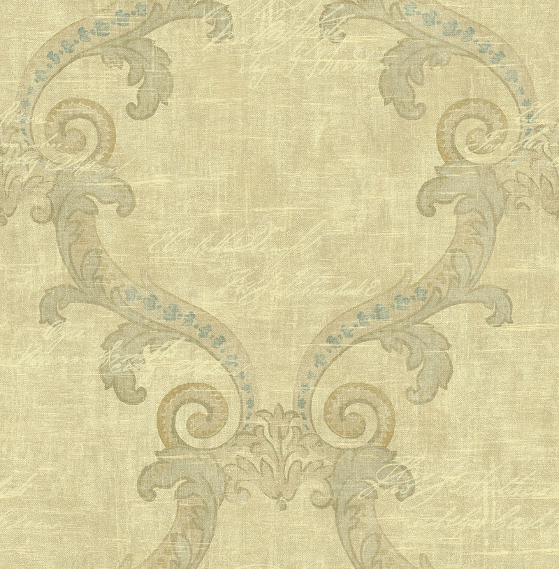 media image for Framed Writing Wallpaper in August from the Nouveau Collection by Wallquest 288