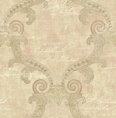 product image of sample framed writing wallpaper in rosy from the nouveau collection by wallquest 1 511