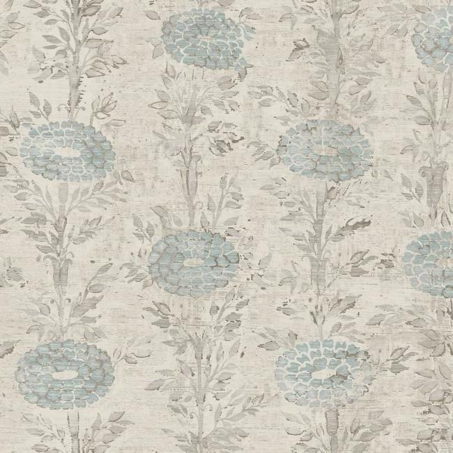 media image for French Marigold Wallpaper in Blue and Off-White from the Tea Garden Collection by Ronald Redding for York Wallcoverings 232