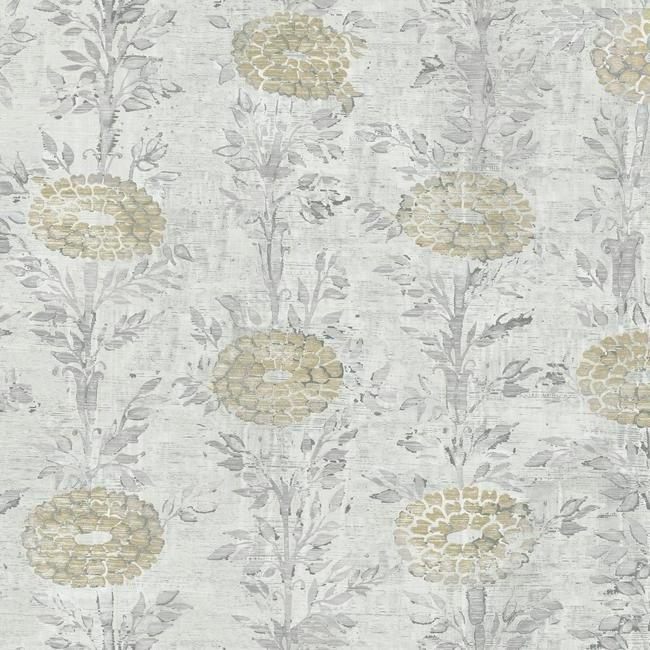 media image for French Marigold Wallpaper in Gold and Off-White from the Tea Garden Collection by Ronald Redding for York Wallcoveri 282