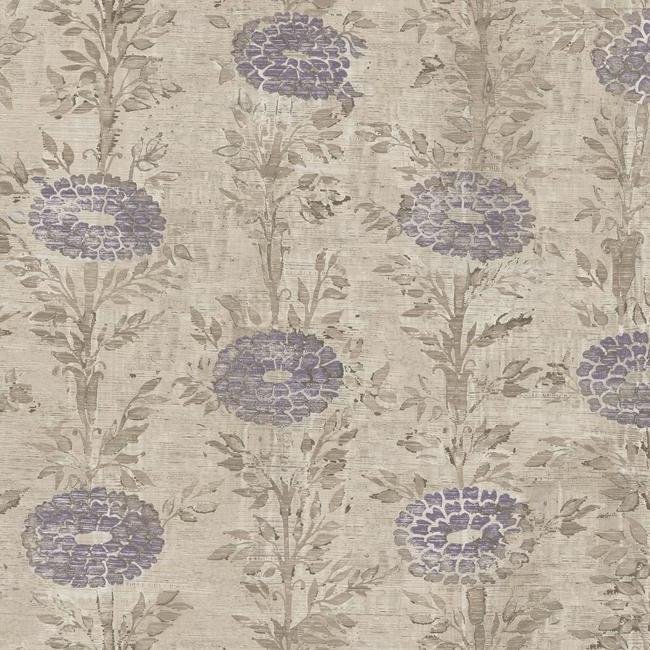 media image for French Marigold Wallpaper in Tan and Purple from the Tea Garden Collection by Ronald Redding for York Wallcoverings 247