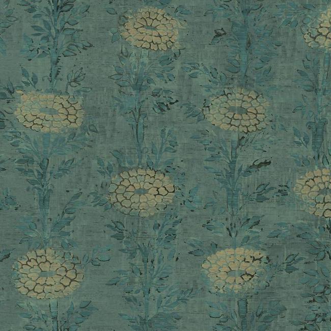 media image for sample french marigold wallpaper in teal and gold from the tea garden collection by ronald redding for york wallcoverings 1 250