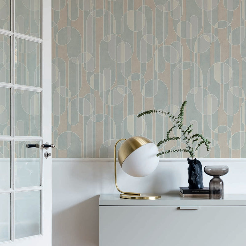 media image for Funky Geometry Vinyl Wallpaper in Blue and Sage by Walls Republic 269