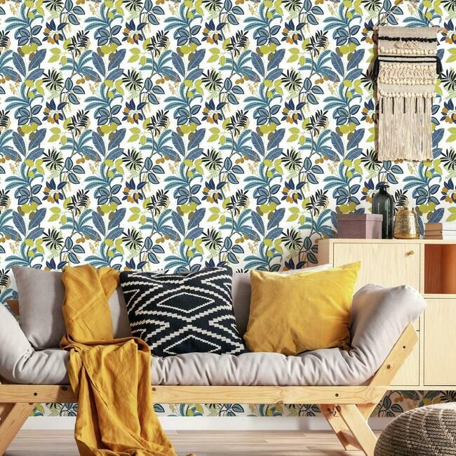 media image for Funky Jungle Peel & Stick Wallpaper in Blue and Yellow by RoomMates for York Wallcoverings 265