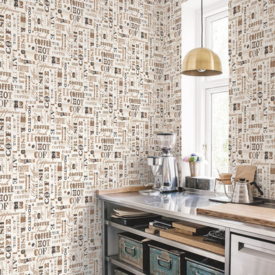 product image for Tea & Coffee Labels Beige/Brown Wallpaper from the Kitchen Recipes Collection by Galerie Wallcoverings 91