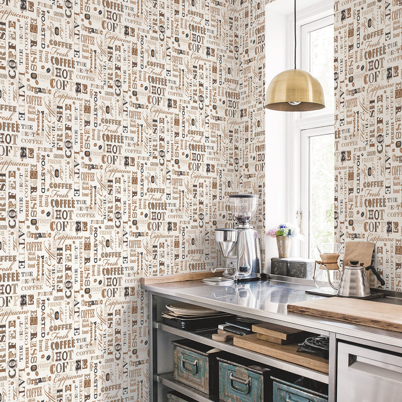 media image for Tea & Coffee Labels Beige/Brown Wallpaper from the Kitchen Recipes Collection by Galerie Wallcoverings 217