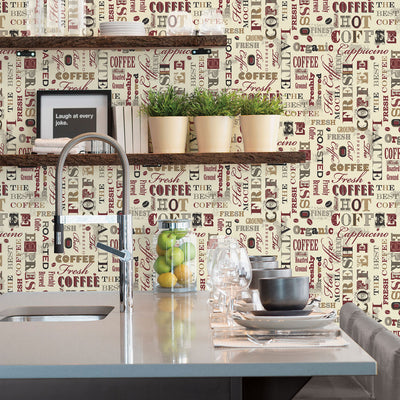 product image for Coffee Script Cream/Red Wallpaper from the Kitchen Recipes Collection by Galerie Wallcoverings 34