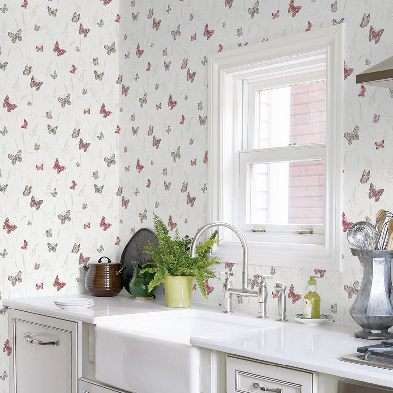 media image for Meadow Butterfly Pink/Grey Wallpaper from the Kitchen Recipes Collection by Galerie Wallcoverings 293