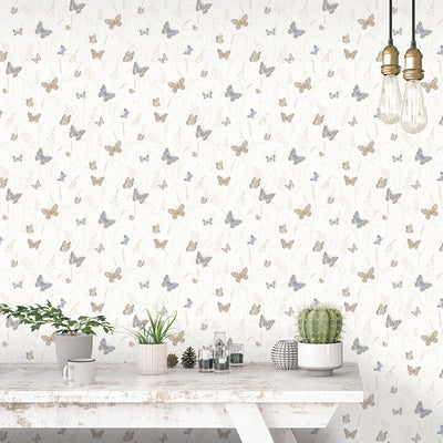 product image of Meadow Butterfly Beige/Blue Wallpaper from the Kitchen Recipes Collection by Galerie Wallcoverings 568