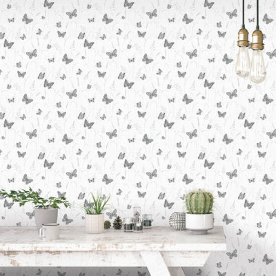 product image for Meadow Butterfly Grey/Black Wallpaper from the Kitchen Recipes Collection by Galerie Wallcoverings 38