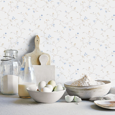 product image for Trailing Flowers Beige/Blue Wallpaper from the Kitchen Recipes Collection by Galerie Wallcoverings 11