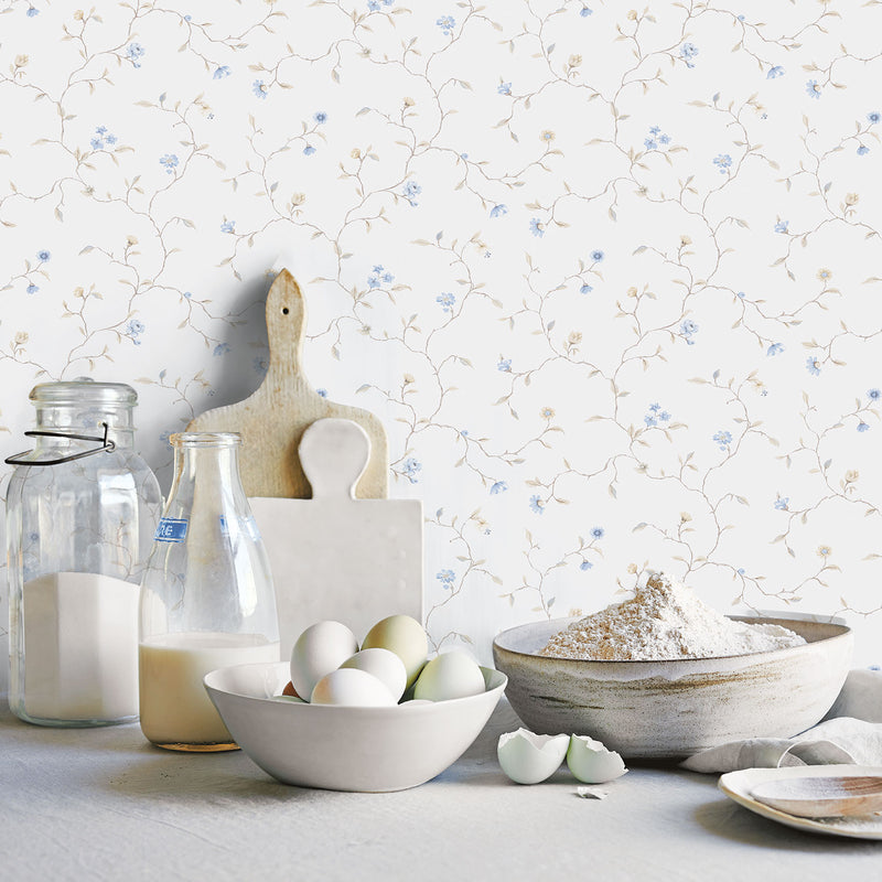 media image for Trailing Flowers Beige/Blue Wallpaper from the Kitchen Recipes Collection by Galerie Wallcoverings 221