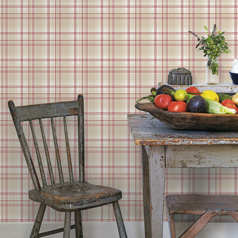 media image for Checked Biege/Red Wallpaper from the Kitchen Recipes Collection by Galerie Wallcoverings 256