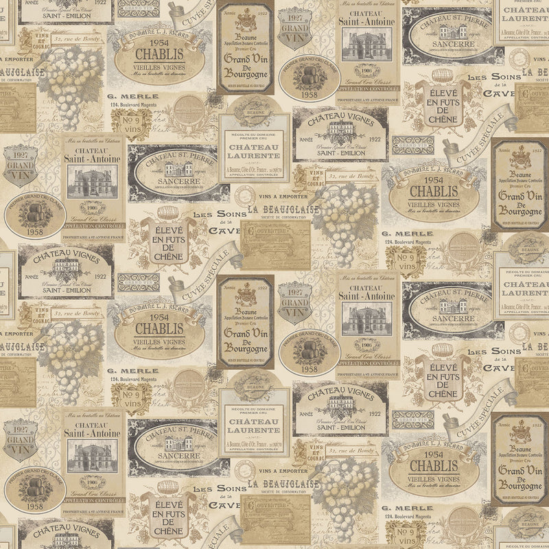 media image for Wine Labels Beige/Grey Wallpaper from the Kitchen Recipes Collection by Galerie Wallcoverings 29