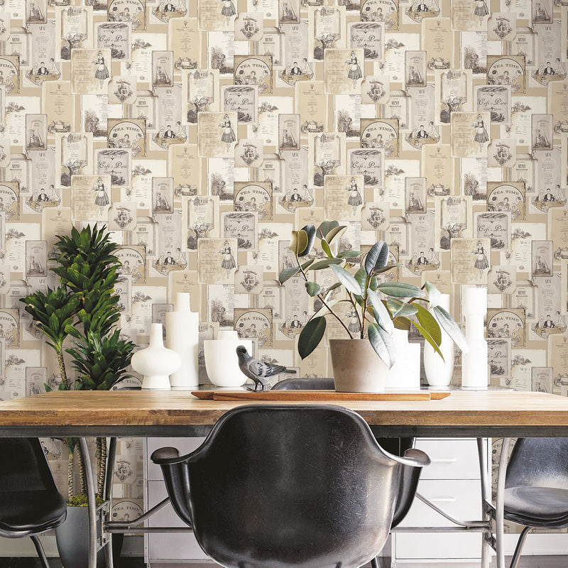 media image for Olde Menus Beige Wallpaper from the Kitchen Recipes Collection by Galerie Wallcoverings 232