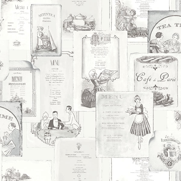 media image for Olde Menus Black/White Wallpaper from the Kitchen Recipes Collection by Galerie Wallcoverings 213