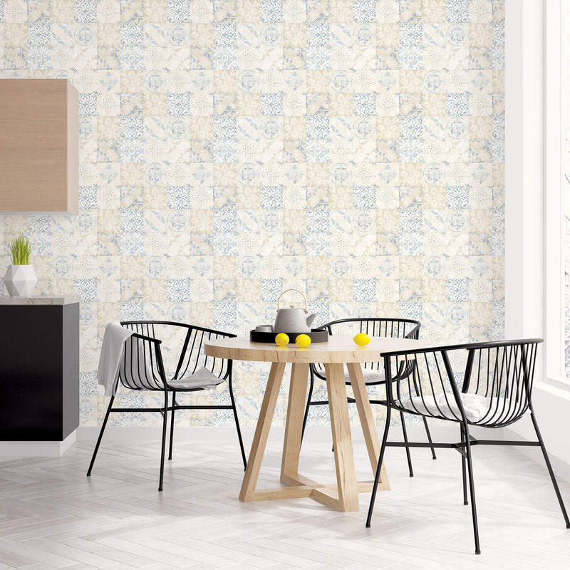 media image for Tile Effect Beige/Blue Wallpaper from the Kitchen Recipes Collection by Galerie Wallcoverings 226