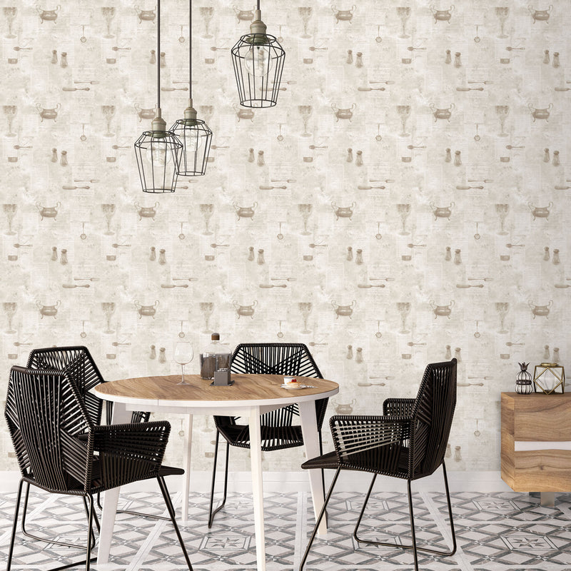 media image for Café Utensils Beige Wallpaper from the Kitchen Recipes Collection by Galerie Wallcoverings 282