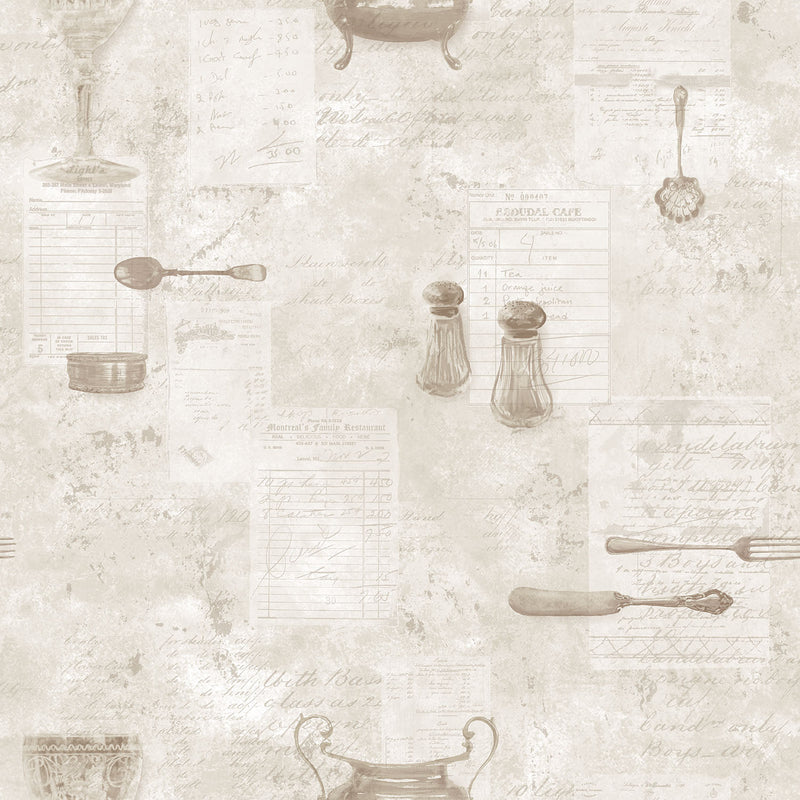 media image for Café Utensils Beige Wallpaper from the Kitchen Recipes Collection by Galerie Wallcoverings 290