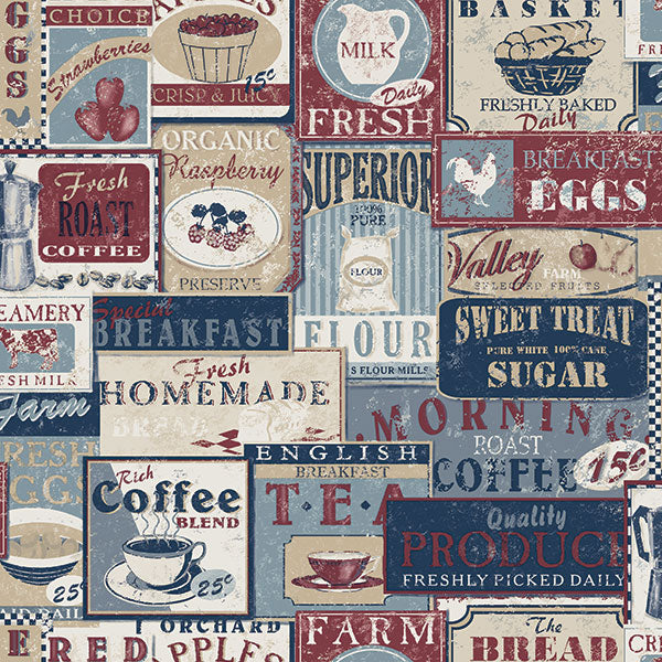 media image for Tea & Coffee Labels Multicolor Wallpaper from the Kitchen Recipes Collection by Galerie Wallcoverings 277