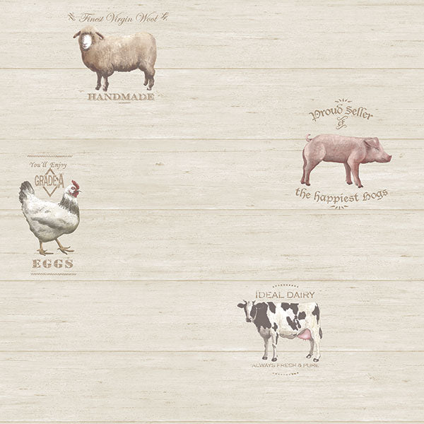 media image for sample farmyard animals beige white wallpaper from the kitchen recipes collection by galerie wallcoverings 1 293