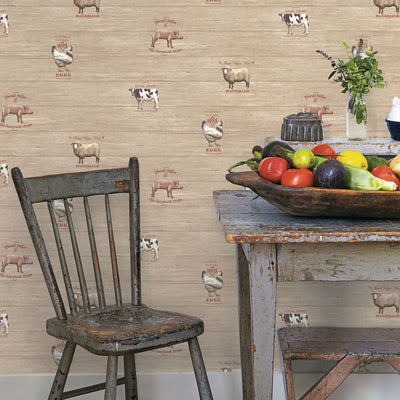 product image for Farmyard Animals Beige Wallpaper from the Kitchen Recipes Collection by Galerie Wallcoverings 18
