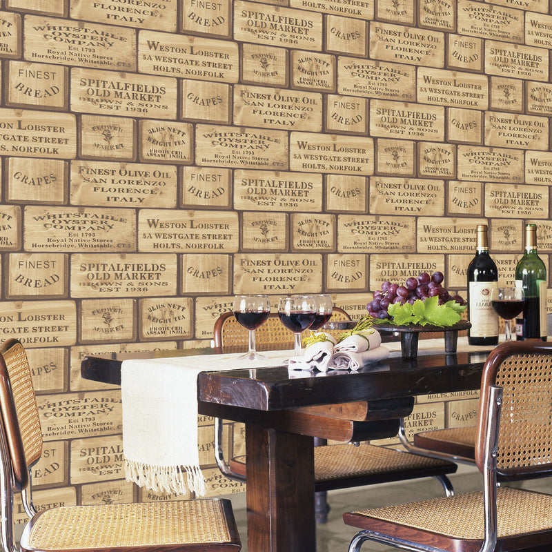media image for Olde Boxes Beige/Brown Wallpaper from the Kitchen Recipes Collection by Galerie Wallcoverings 277