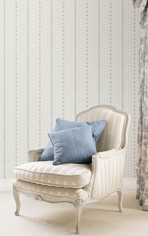 Shop Floral Stripe Wallpaper in Blue Burke Decor