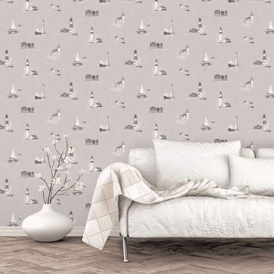 product image for Beach Huts Taupe Wallpaper from the Deauville 2 Collection by Galerie Wallcoverings 32