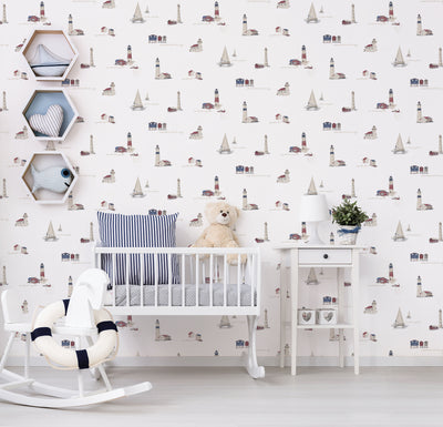 product image for Beach Huts White Wallpaper from the Deauville 2 Collection by Galerie Wallcoverings 99