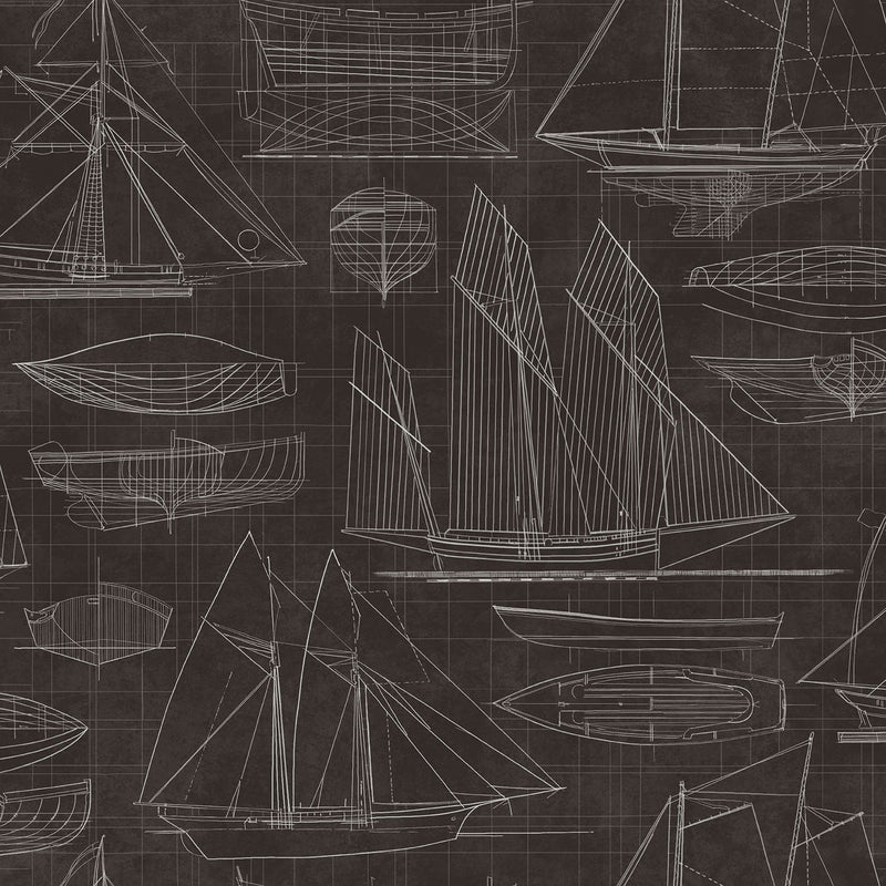 media image for Nautical Blueprint Black Wallpaper from the Deauville 2 Collection by Galerie Wallcoverings 252