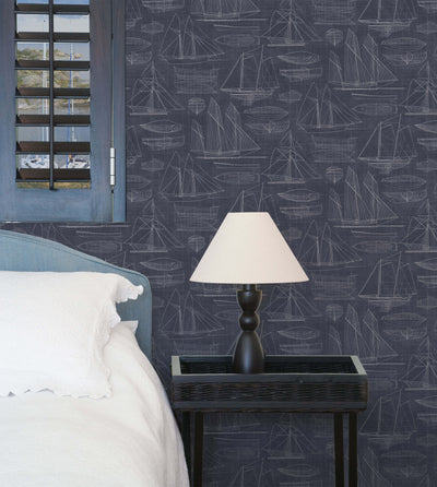 product image for Nautical Blueprint Navy Wallpaper from the Deauville 2 Collection by Galerie Wallcoverings 6