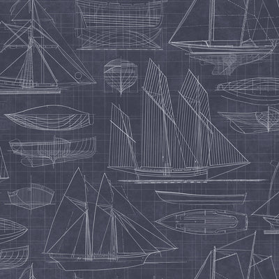 product image of Nautical Blueprint Navy Wallpaper from the Deauville 2 Collection by Galerie Wallcoverings 574