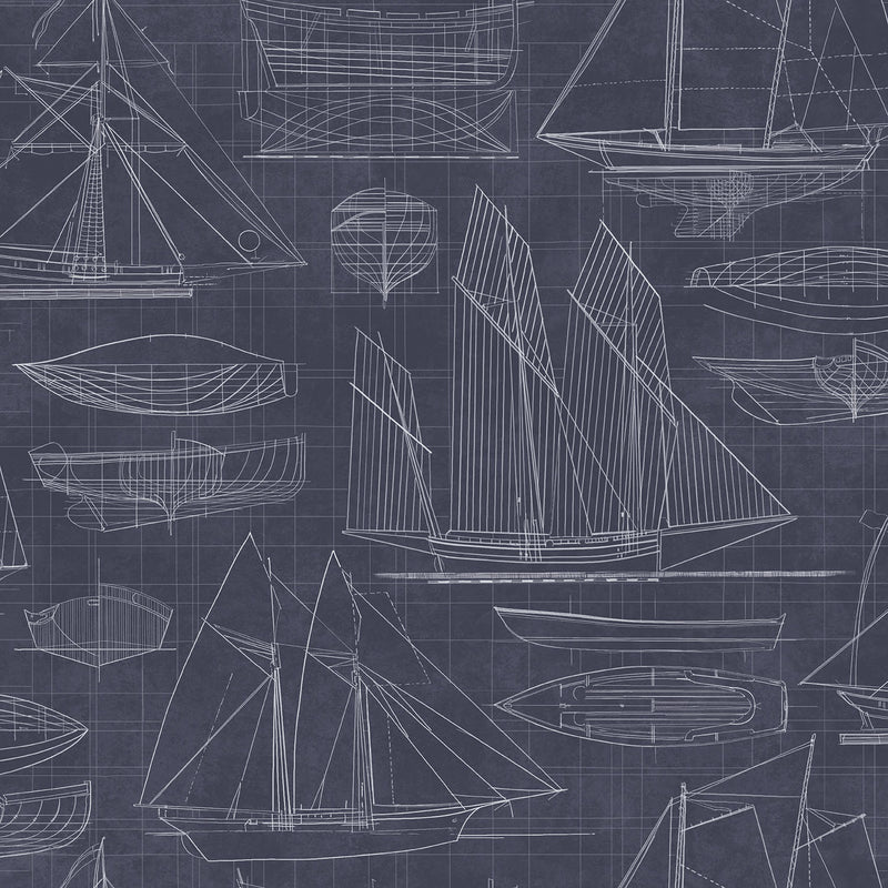 media image for Nautical Blueprint Navy Wallpaper from the Deauville 2 Collection by Galerie Wallcoverings 246
