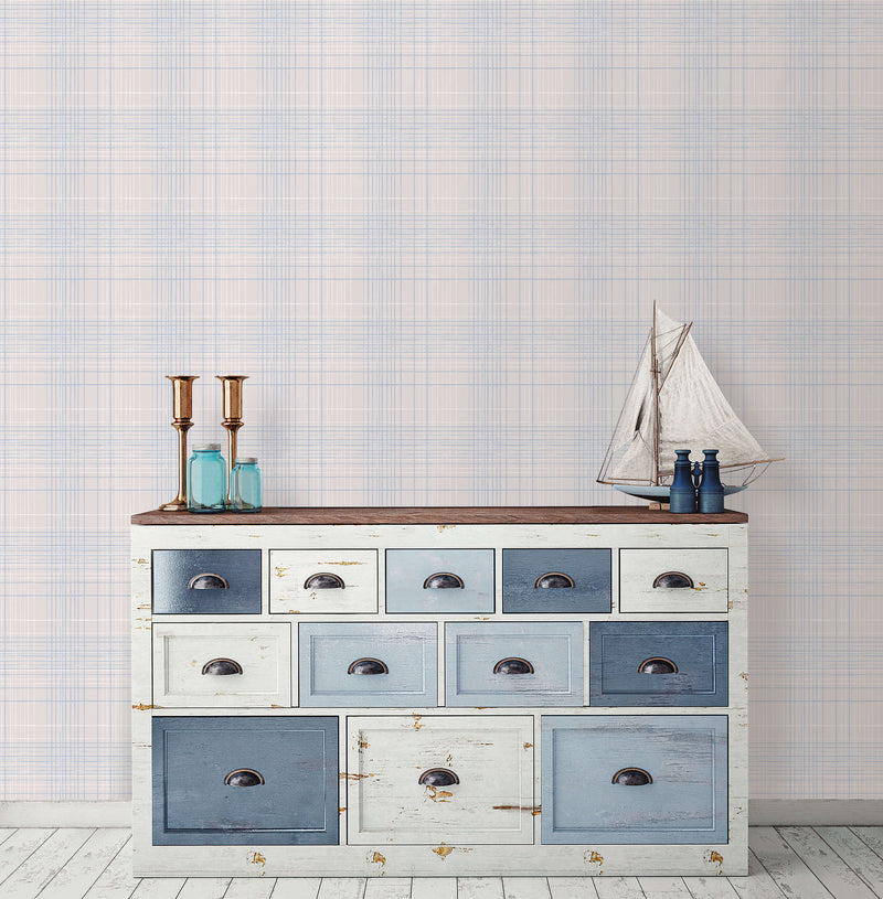 media image for Plaid Sky/Off-White Wallpaper from the Deauville 2 Collection by Galerie Wallcoverings 238