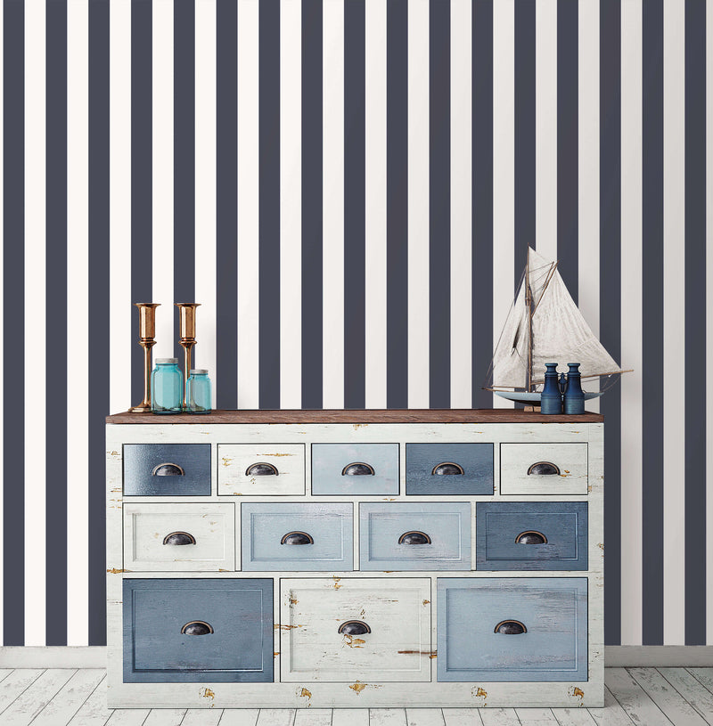 media image for Regency Stripe Navy Wallpaper from the Deauville 2 Collection by Galerie Wallcoverings 274