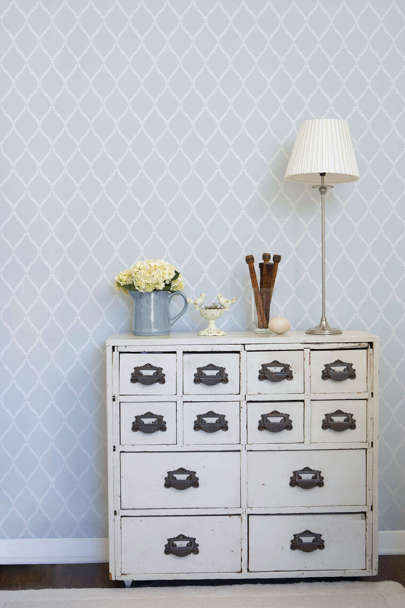 media image for Geometric Trellis Grey/White Wallpaper from the Vintage Roses Collection by Galerie Wallcoverings 287