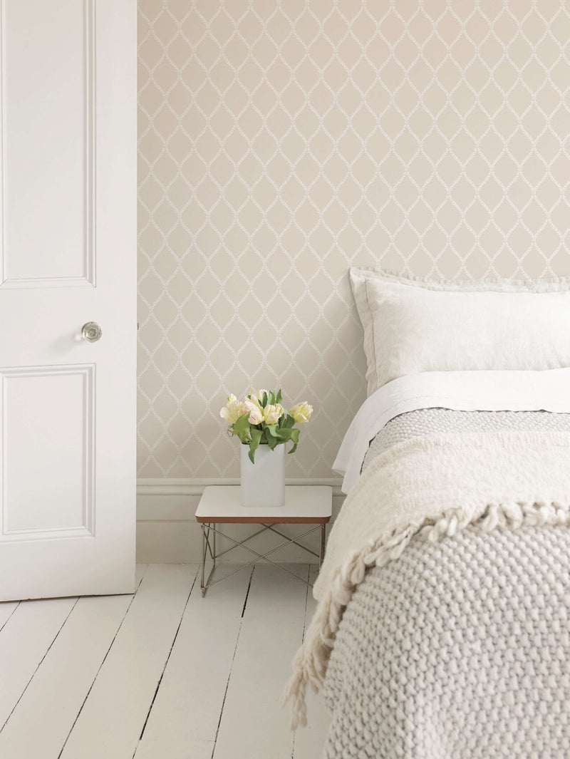 media image for Geometric Trellis Beige/White Wallpaper from the Vintage Roses Collection by Galerie Wallcoverings 220