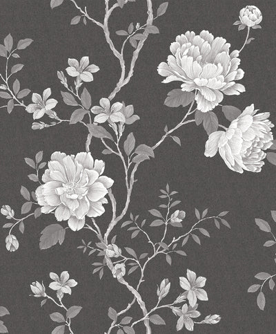 product image of Large Rose Trail Charcoal/White Wallpaper from the Vintage Roses Collection by Galerie Wallcoverings 594