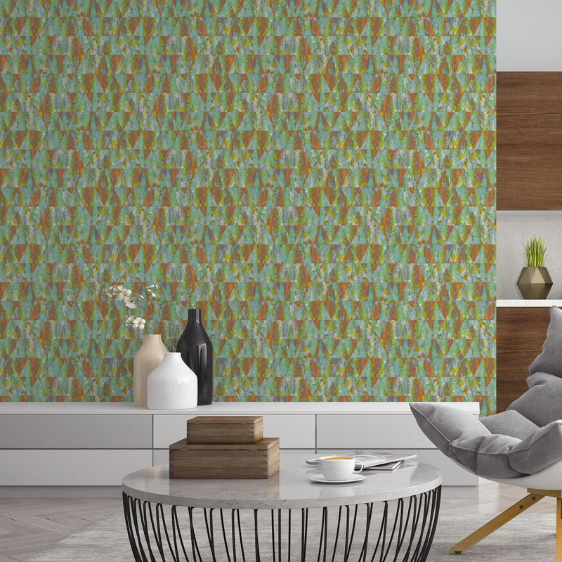 media image for Rusty Triangles Verdigris Wallpaper from the Grunge Collection by Galerie Wallcoverings 266