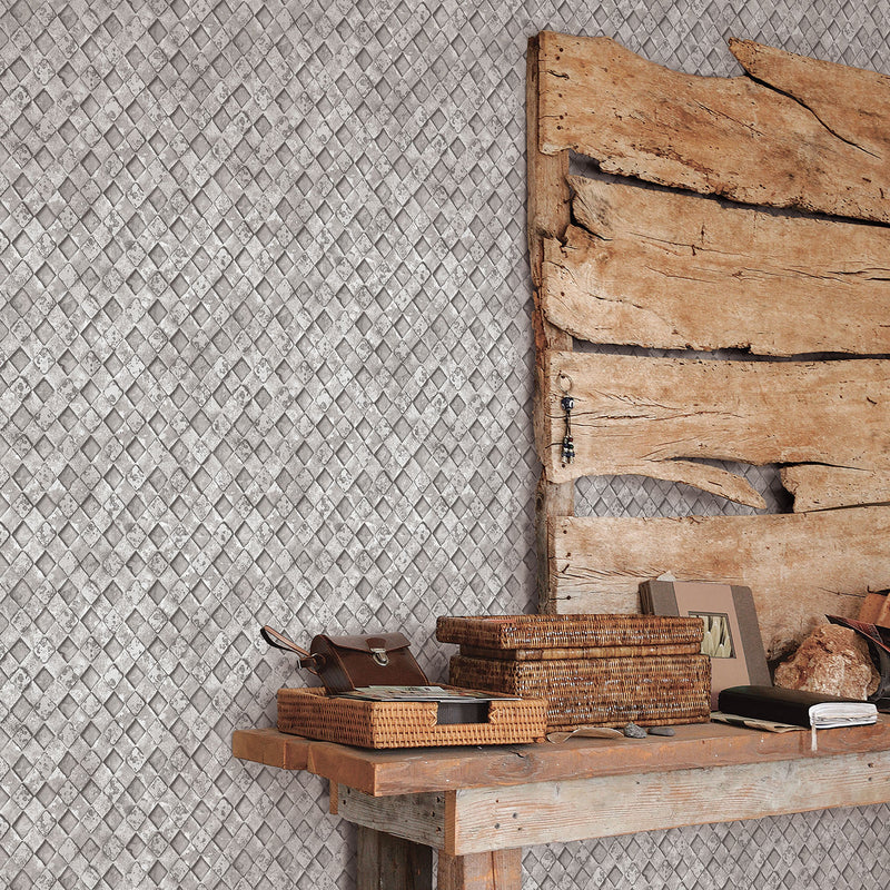media image for Metal Grate Grey Wallpaper from the Grunge Collection by Galerie Wallcoverings 222