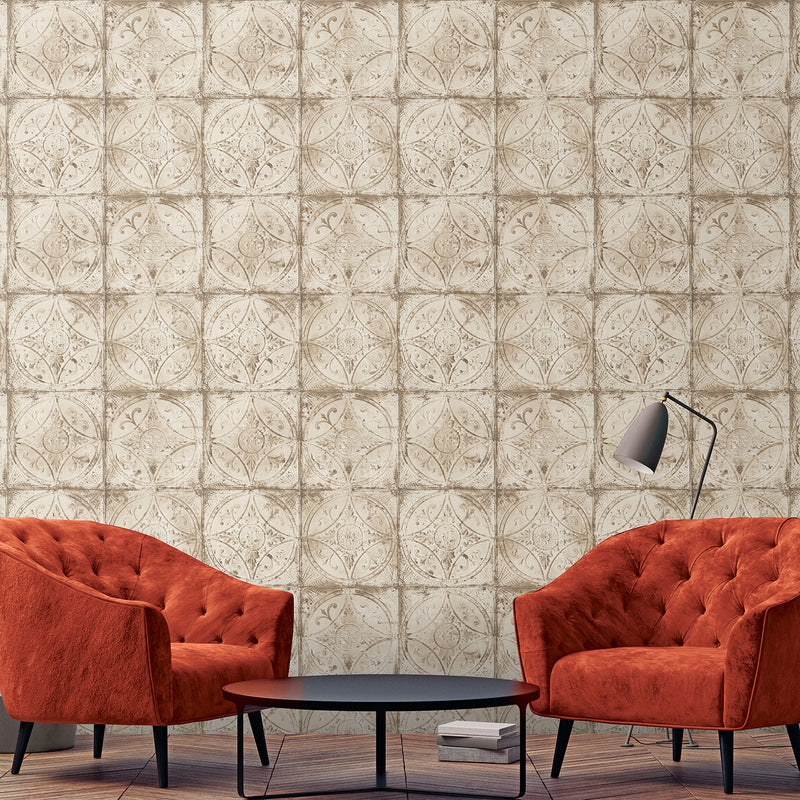 media image for Tin Tile Beige Wallpaper from the Grunge Collection by Galerie Wallcoverings 261