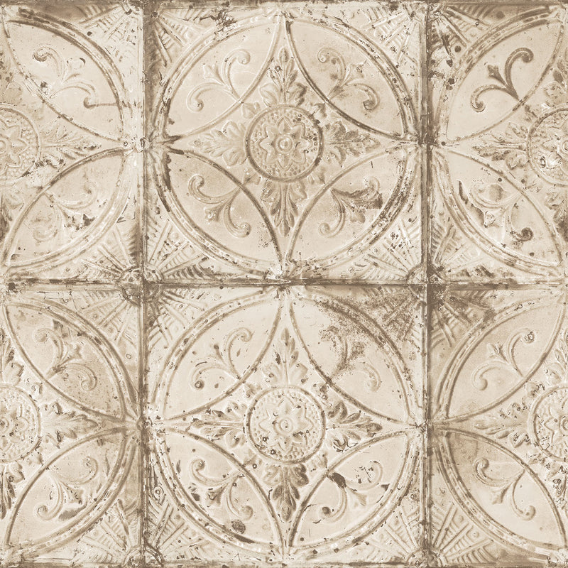 media image for Tin Tile Beige Wallpaper from the Grunge Collection by Galerie Wallcoverings 217