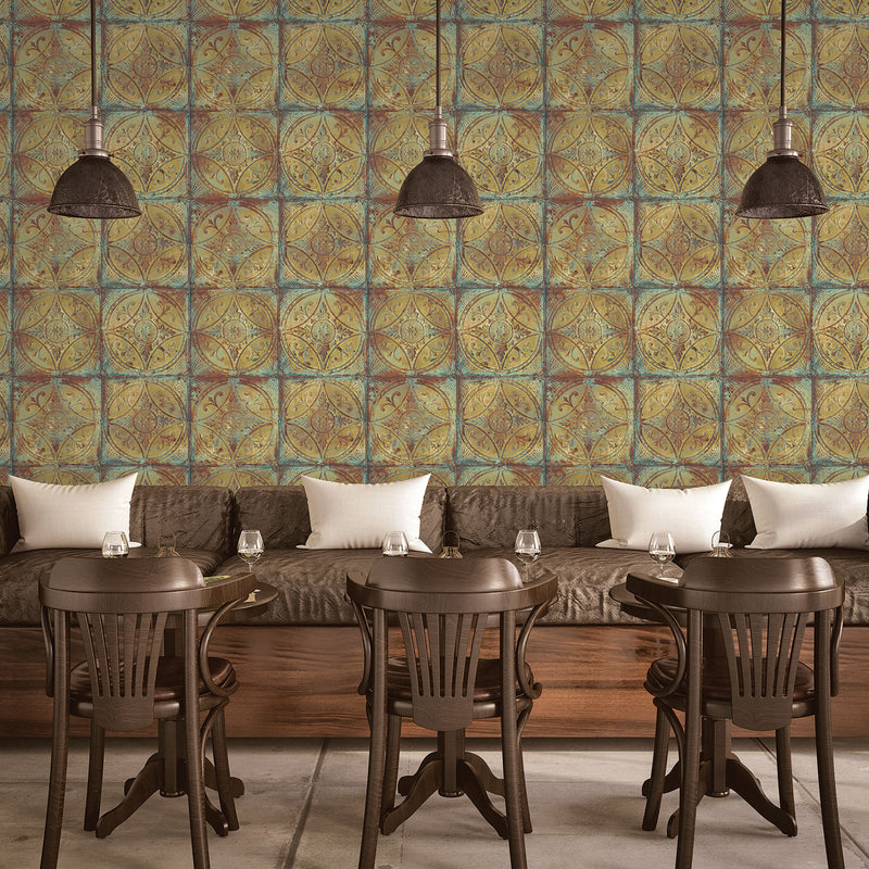 media image for Tin Tile Copper Wallpaper from the Grunge Collection by Galerie Wallcoverings 222