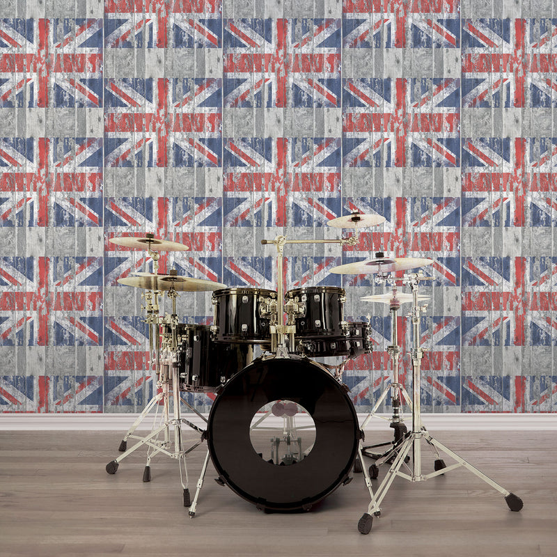 media image for Union Jack Grey Wallpaper from the Grunge Collection by Galerie Wallcoverings 263