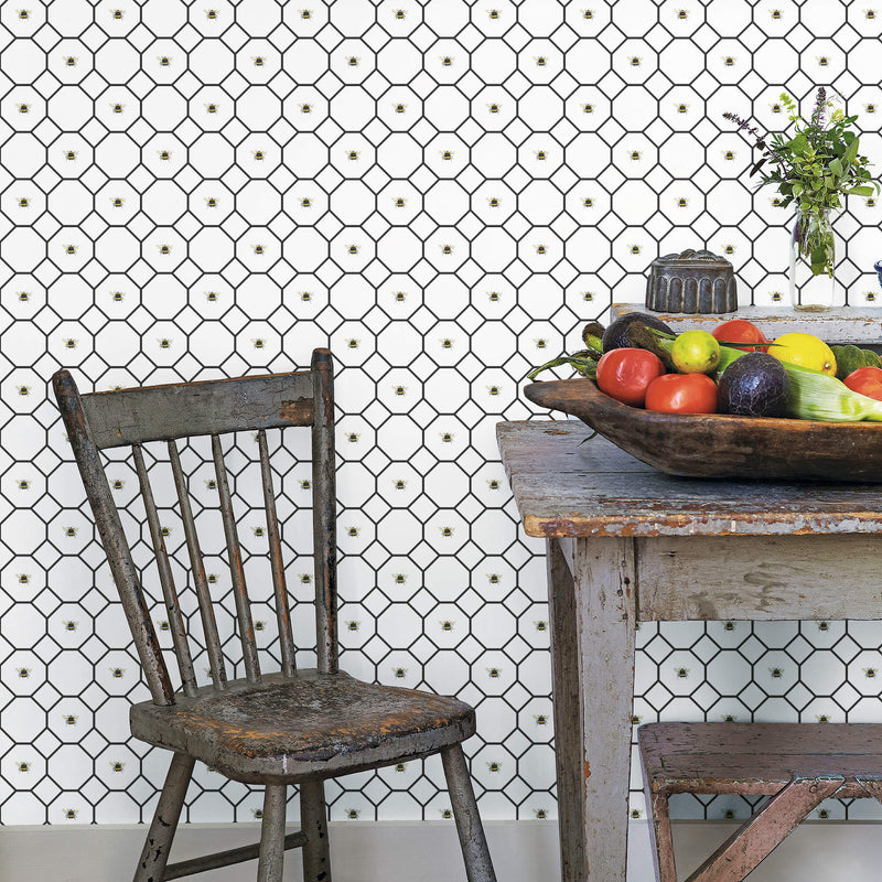 media image for Bee Hive with bees Black/White Wallpaper from the Just Kitchens Collection by Galerie Wallcoverings 294