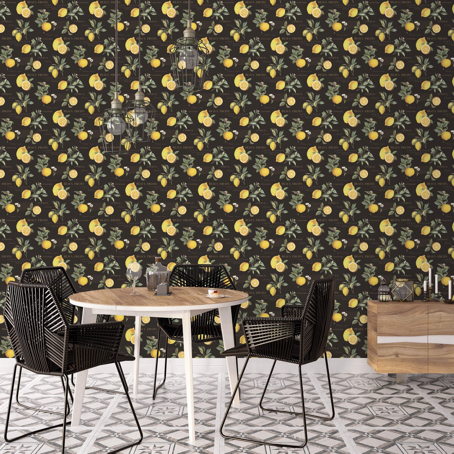 Shop Citron Botanical Black/Yellow Wallpaper from the Just Kitchens