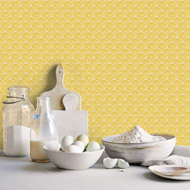 media image for Lemon Scallop Yellow Wallpaper from the Just Kitchens Collection by Galerie Wallcoverings 294